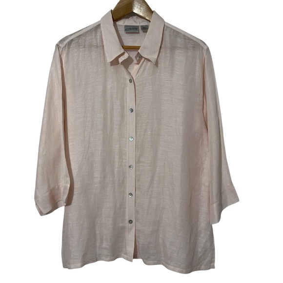 Chicos Womens Silk Linen Bld Shirt Size 2 (M) Mother of Pearl Button Lightweight - Picture 4 of 5